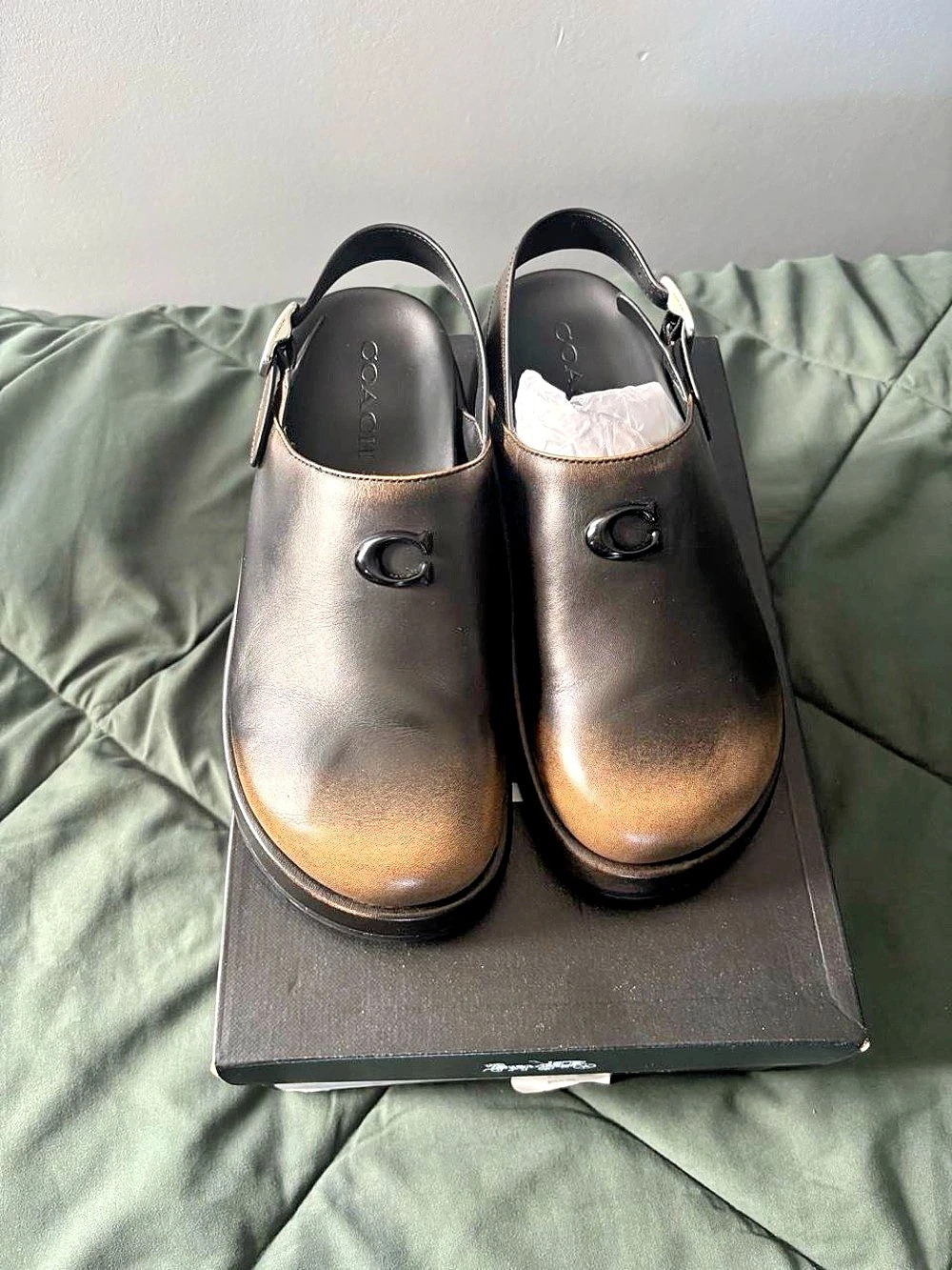 Coach Sculpted C Platform Clog In Loved Leather Brown & Black US WMNS 8 B